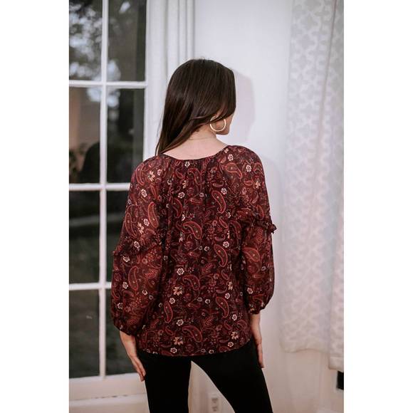 NEW VERONICA M gredana ruffle chiffon blouse in burgundy - Picture 5 of 5